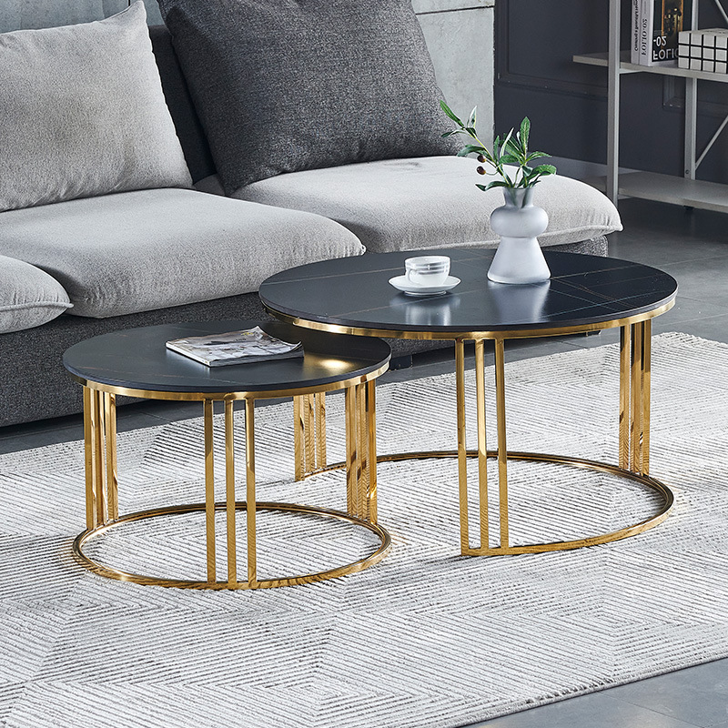 Sintered Stone Top Coffee Table and End Table Luxury Marble Modern Gold Stainless Steel for Living Room