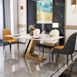 Dining Room Home Furniture 6 Dining Chairs Modern Stainless Steel Dining Table Set