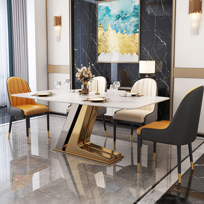 Dining Room Home Furniture 6 Dining Chairs Modern Stainless Steel Dining Table Set