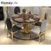 Restaurant Dining Room Stainless Steel Marble Top Round Dining Table
