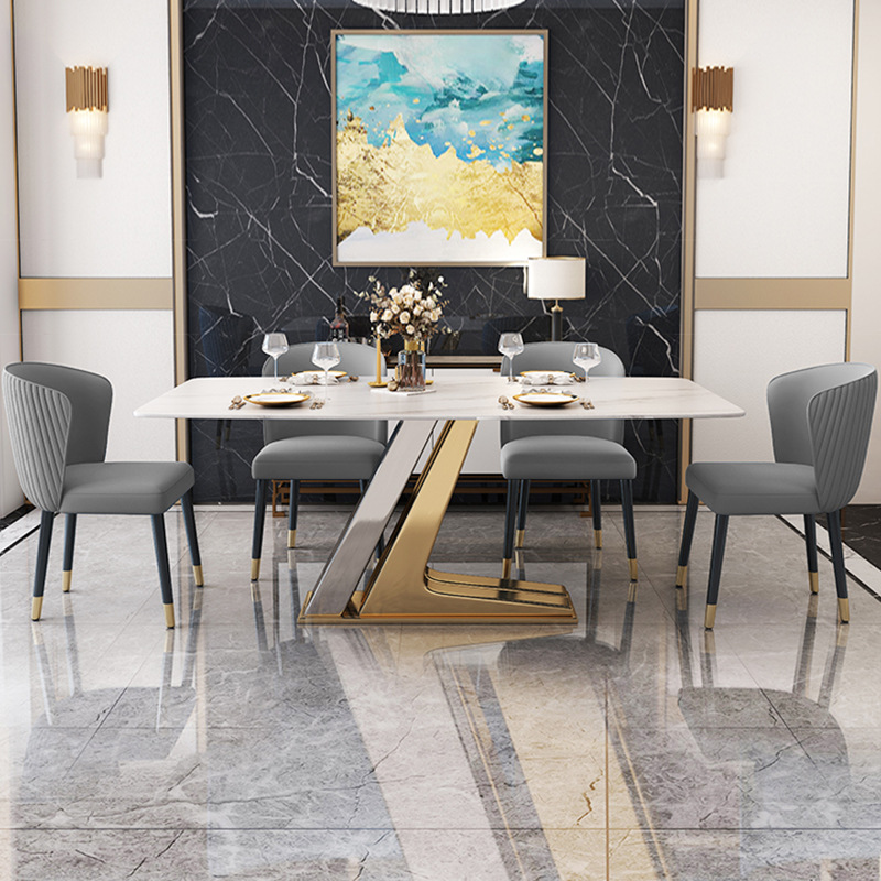 Dining Room Home Furniture 6 Dining Chairs Modern Stainless Steel Dining Table Set