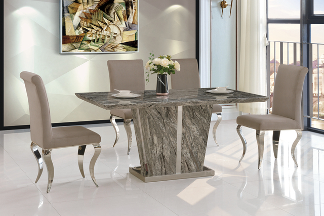 Customization Luxury European Style Classic 6 Chairs White Marble Dining Table Set