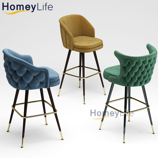 Indoor Velvet Bar Stools Tall Bar Chairs Upholstered Counter Stools