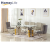 Gold And Silver Stainless Steel Luxury Glass Top Dining Table Set