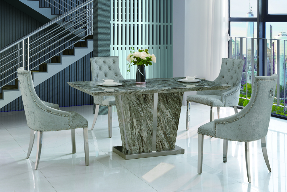 Customization Luxury European Style Classic 6 Chairs White Marble Dining Table Set