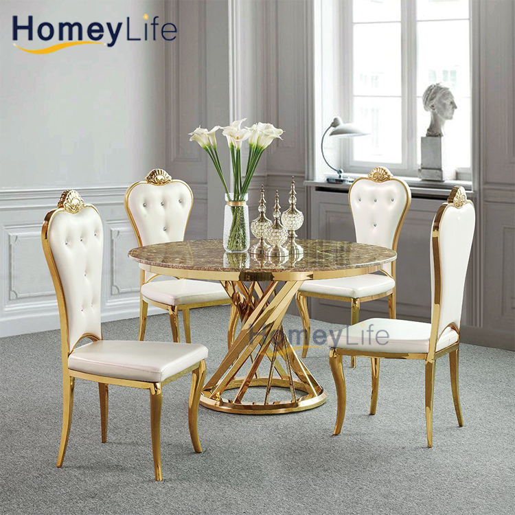 Restaurant Dining Room Stainless Steel Marble Top Round Dining Table
