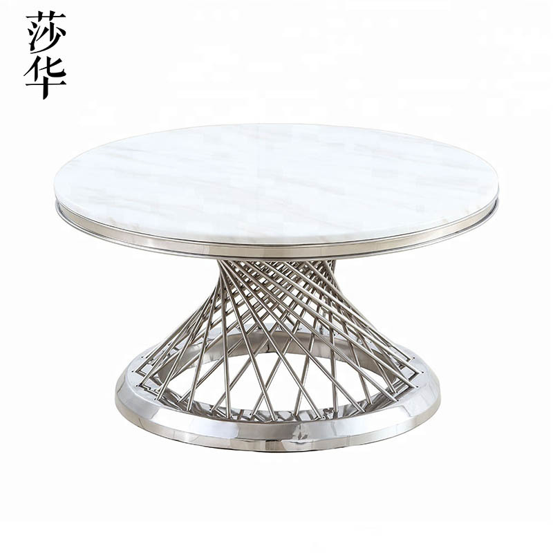 Modern Simple Decorative Living Room Home Furniture Set Nesting Marble Tea Table Top Round Base Side Coffee Table