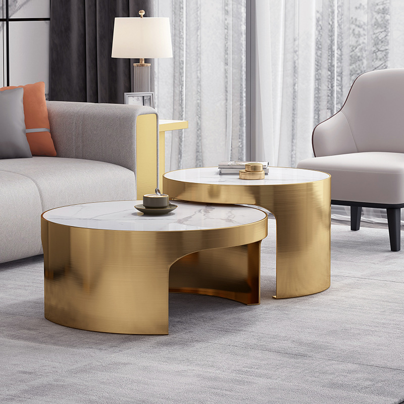 Modern Living Room Furniture Gold Stainless Steel White Marble Center Coffee Table