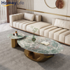 Luxury Living Room Home Furniture New Design End Table Glass Marble Top Set Sintered Stone Coffee Table with Stainless Steel Titanium Gold