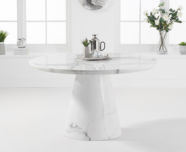 Grey-White Marble Dining Table with Triangle Bases