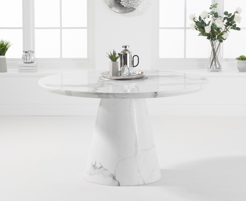Grey-White Marble Dining Table with Triangle Bases