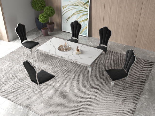 Cheap Price Marble Dining Table Set 8 Chairs Dinner Room Furniture