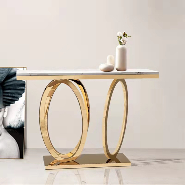 Living Room Marble Top Console Table with Metal Base