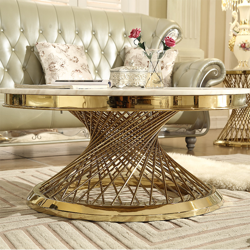 Modern Simple Decorative Living Room Home Furniture Set Nesting Marble Tea Table Top Round Base Side Coffee Table
