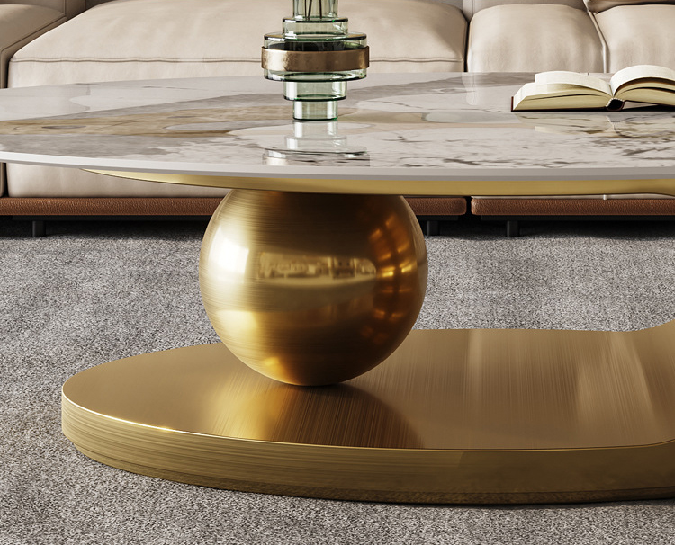 Luxury Living Room Home Furniture New Design End Table Glass Marble Top Set Sintered Stone Coffee Table with Stainless Steel Titanium Gold