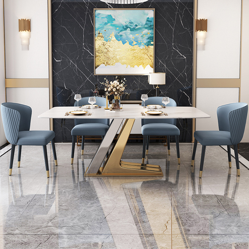 Dining Room Home Furniture 6 Dining Chairs Modern Stainless Steel Dining Table Set