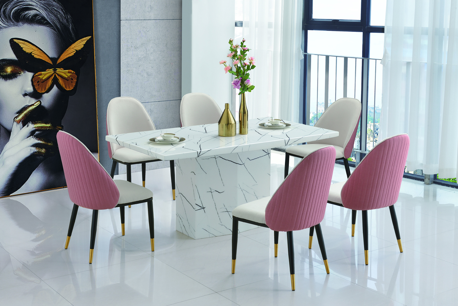 Luxury Restoration Marble Restaurant Home Room Furniture Sets Coffee LED Dining Table