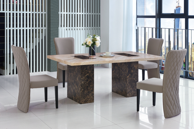 Luxury Leather Dinner Restaurant Chair Marble Rectangle Table Banquet Dining Furniture Set