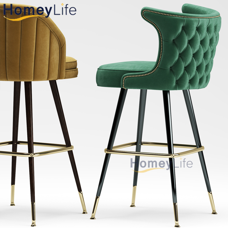 Indoor Velvet Bar Stools Tall Bar Chairs Upholstered Counter Stools