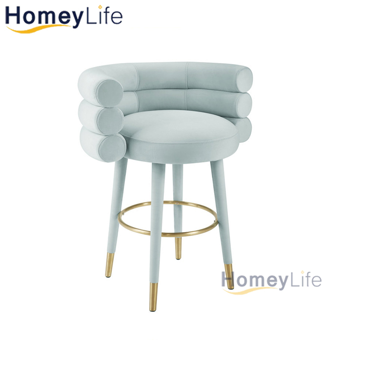 Shiny T-Gold Stainless Steel Kitchen Bar Chair Hotel Restaurant Soft Velvet High Bar Stool