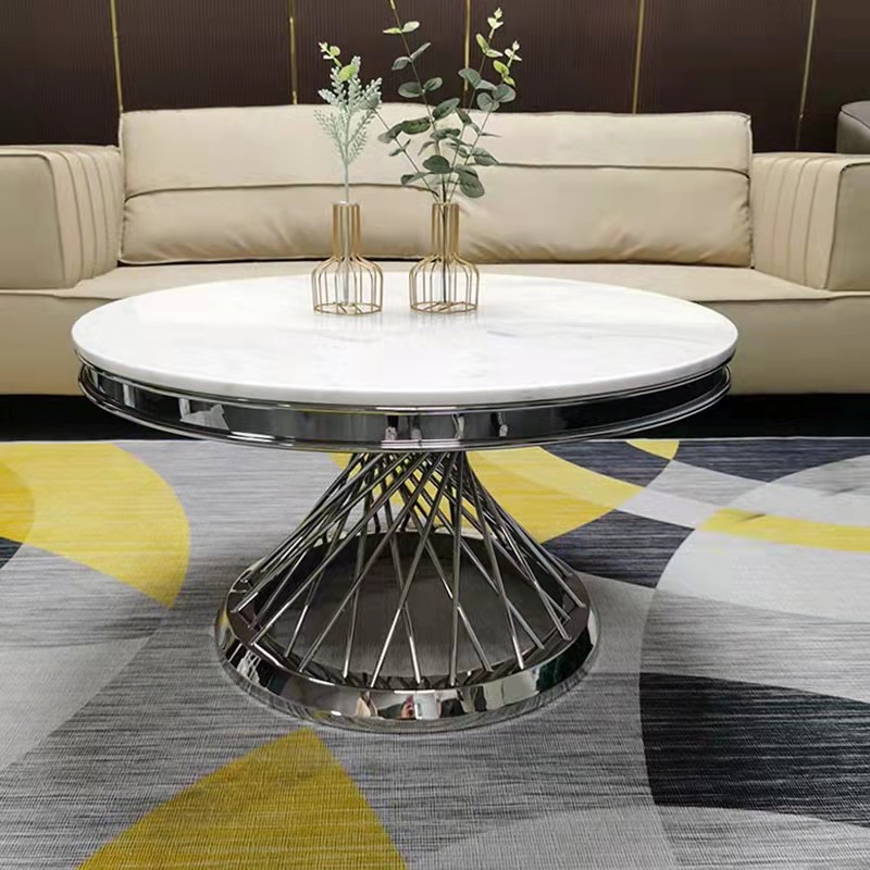 Modern Simple Decorative Living Room Home Furniture Set Nesting Marble Tea Table Top Round Base Side Coffee Table