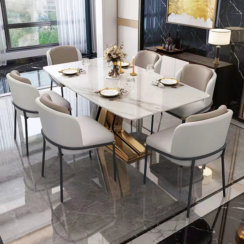 Dining Room Home Furniture 6 Dining Chairs Modern Stainless Steel Dining Table Set