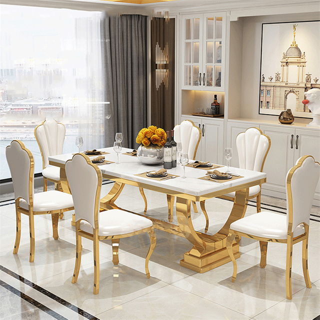 Home Furniture Living Room Stainless Steel Dining Table Fiberglass Dining Table Set