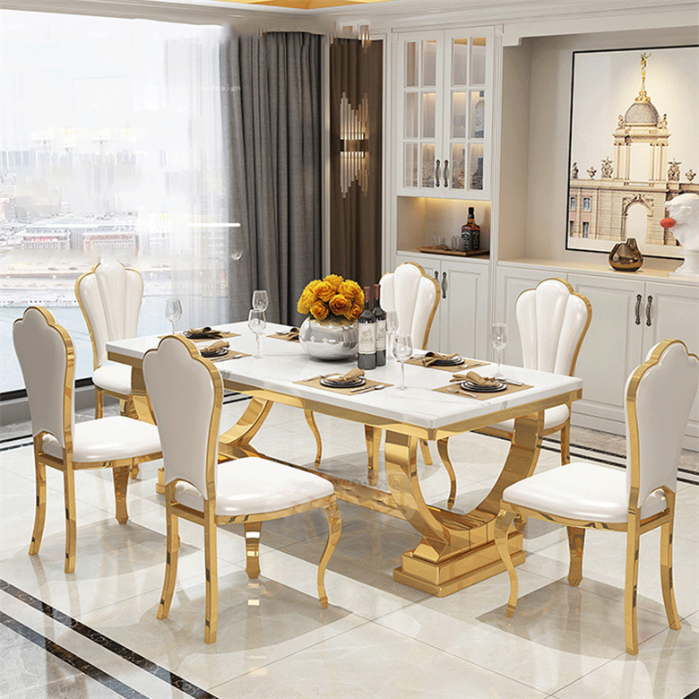 Home Furniture Living Room Stainless Steel Dining Table Fiberglass Dining Table Set