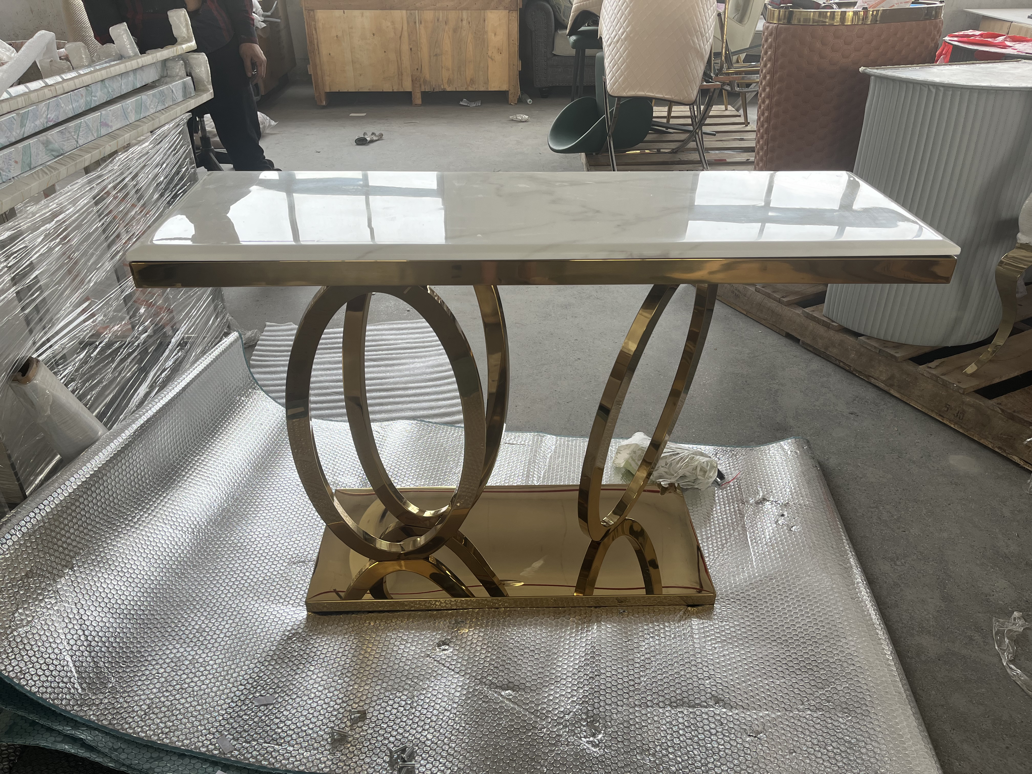 Living Room Marble Top Console Table with Metal Base