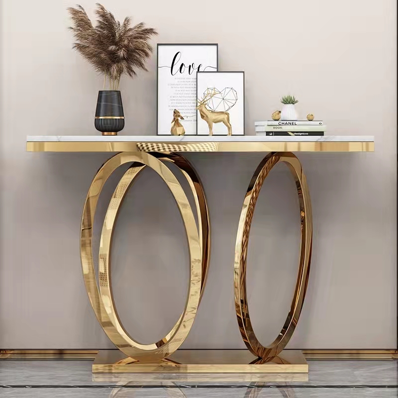 Living Room Marble Top Console Table with Metal Base