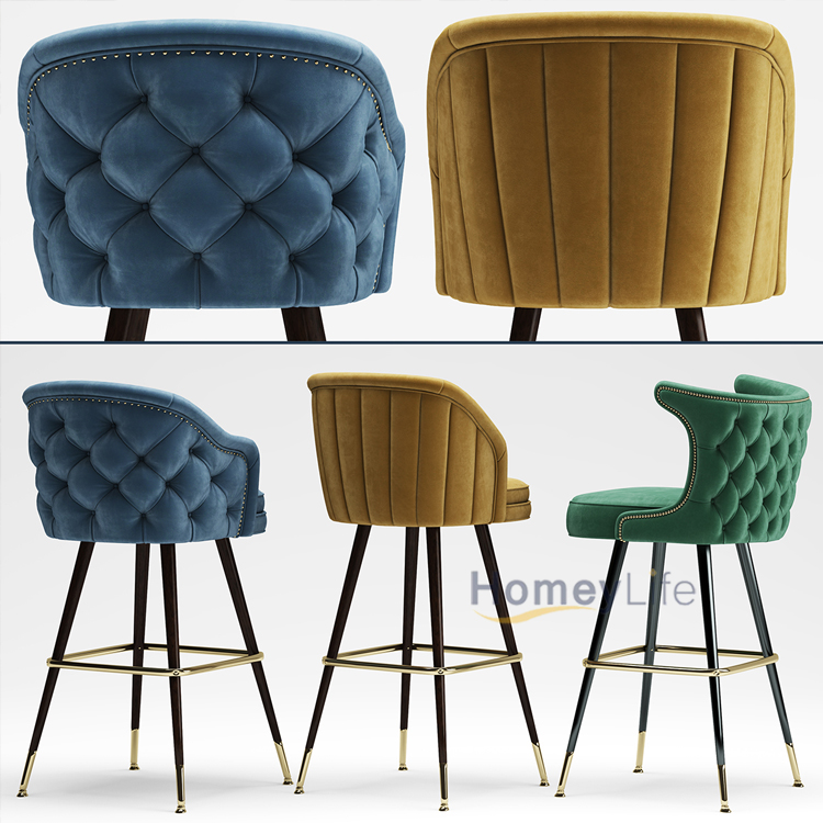 Indoor Velvet Bar Stools Tall Bar Chairs Upholstered Counter Stools