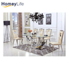 Gold And Silver Stainless Steel Luxury Glass Top Dining Table Set