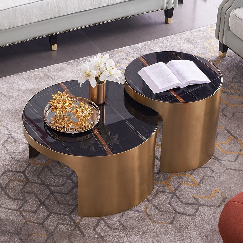 Modern Living Room Furniture Gold Stainless Steel White Marble Center Coffee Table