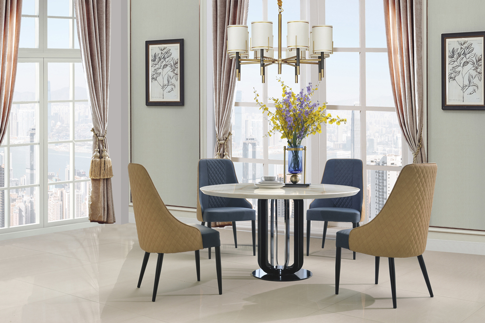 Modern Minimalist Sintered Stone Home Furniture Light Luxury Dining Table Set with Black Metal Legs