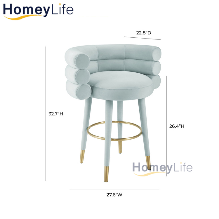 Shiny T-Gold Stainless Steel Kitchen Bar Chair Hotel Restaurant Soft Velvet High Bar Stool
