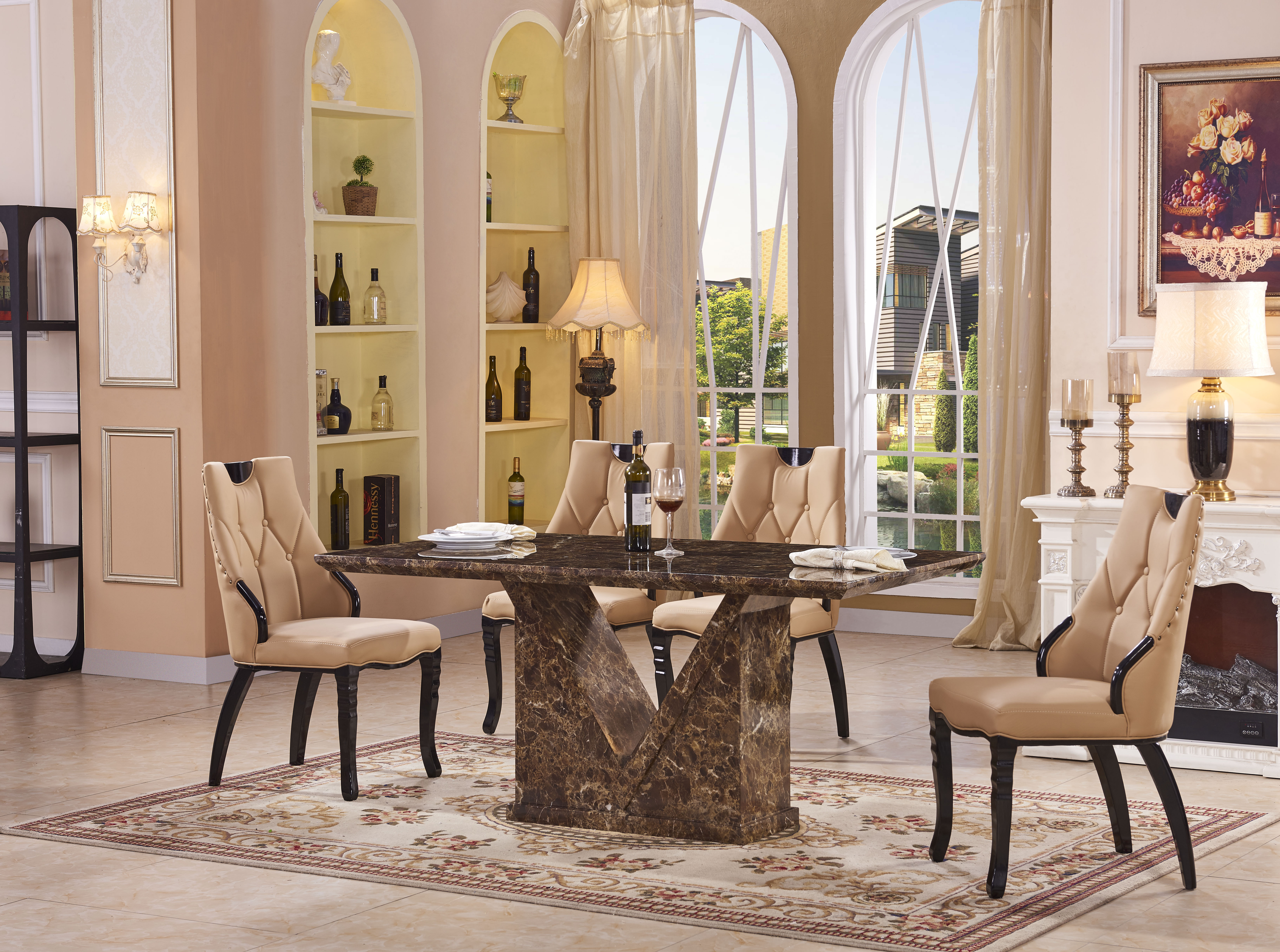 Modern Round Oval Square Tempered Glass Marble Top Table Set Wedding Chair Furniture Household Ball 10248 Seat People Stainless Steel Dining Table