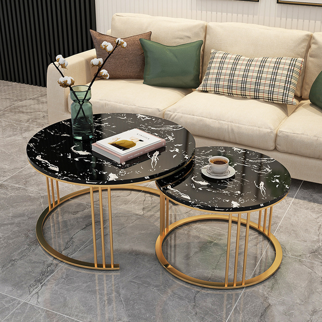 Sintered Stone Top Coffee Table and End Table Luxury Marble Modern Gold Stainless Steel for Living Room