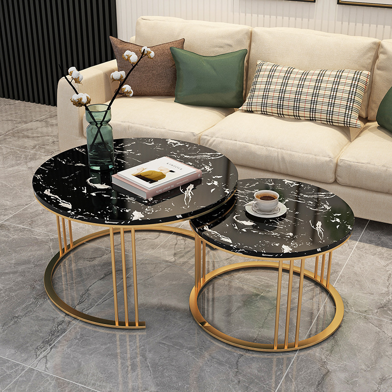 Sintered Stone Top Coffee Table and End Table Luxury Marble Modern Gold Stainless Steel for Living Room