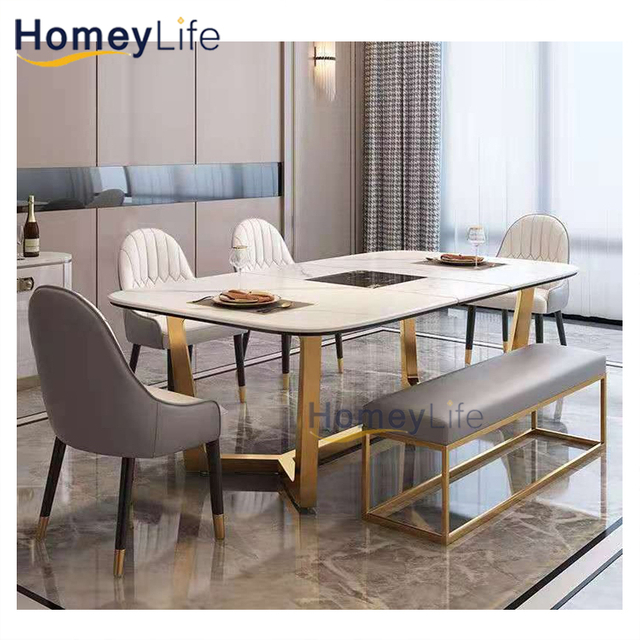Nordic Luxury Marble Sintered Stone Top Extendable Dining Table