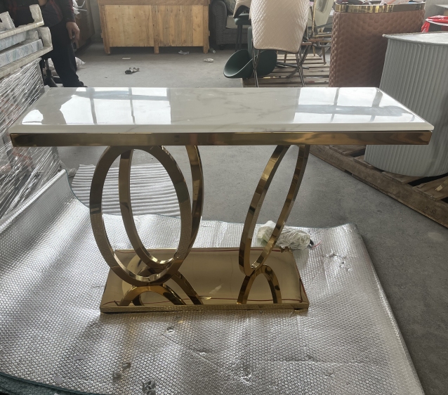 Living Room Marble Top Console Table with Metal Base
