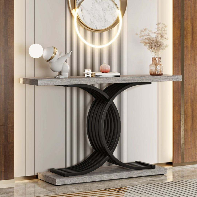 Baroque Style Stainless Steel Console Table Gold Square Narrow Entry Table Long Living Room Furniture