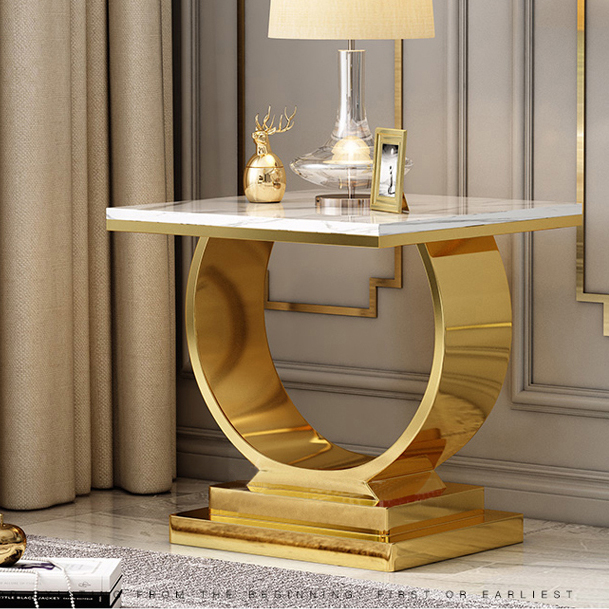 Modern New Style Marble Side Table Stainless Steel Base for Living Room Villa Furniture Home Furniture