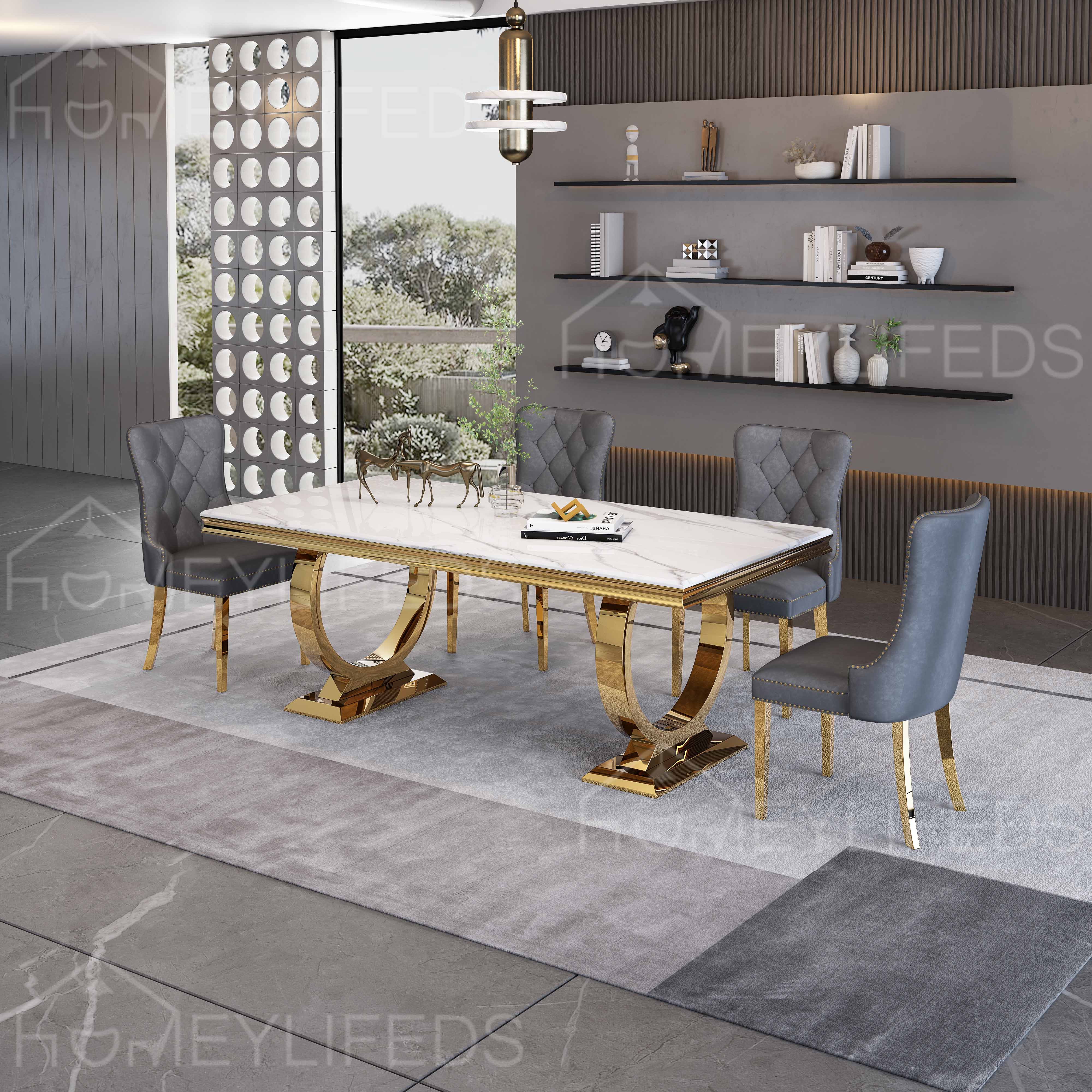 Contemporary Luxury Modern Design Dining Room Set Marble Dining Table with 4 Metal Chairs for Home Farmhouse Hotel Or Villa