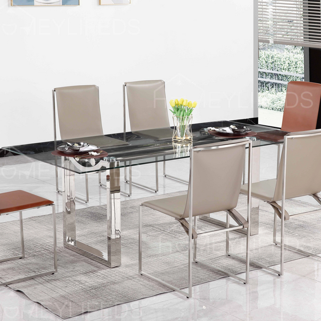 Modern Restaurant Furniture Stainless Steel Legs Dining Table Only Dining Table 6 Chairs White