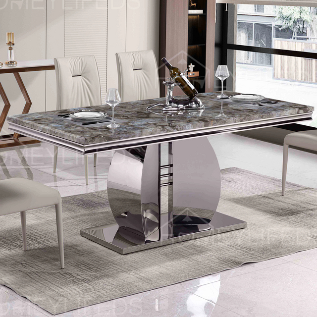 Luxury Dining Room Furniture Dining Table And Chair Set with Gold Stainless Steel Frame And Leather Fabric Chairs