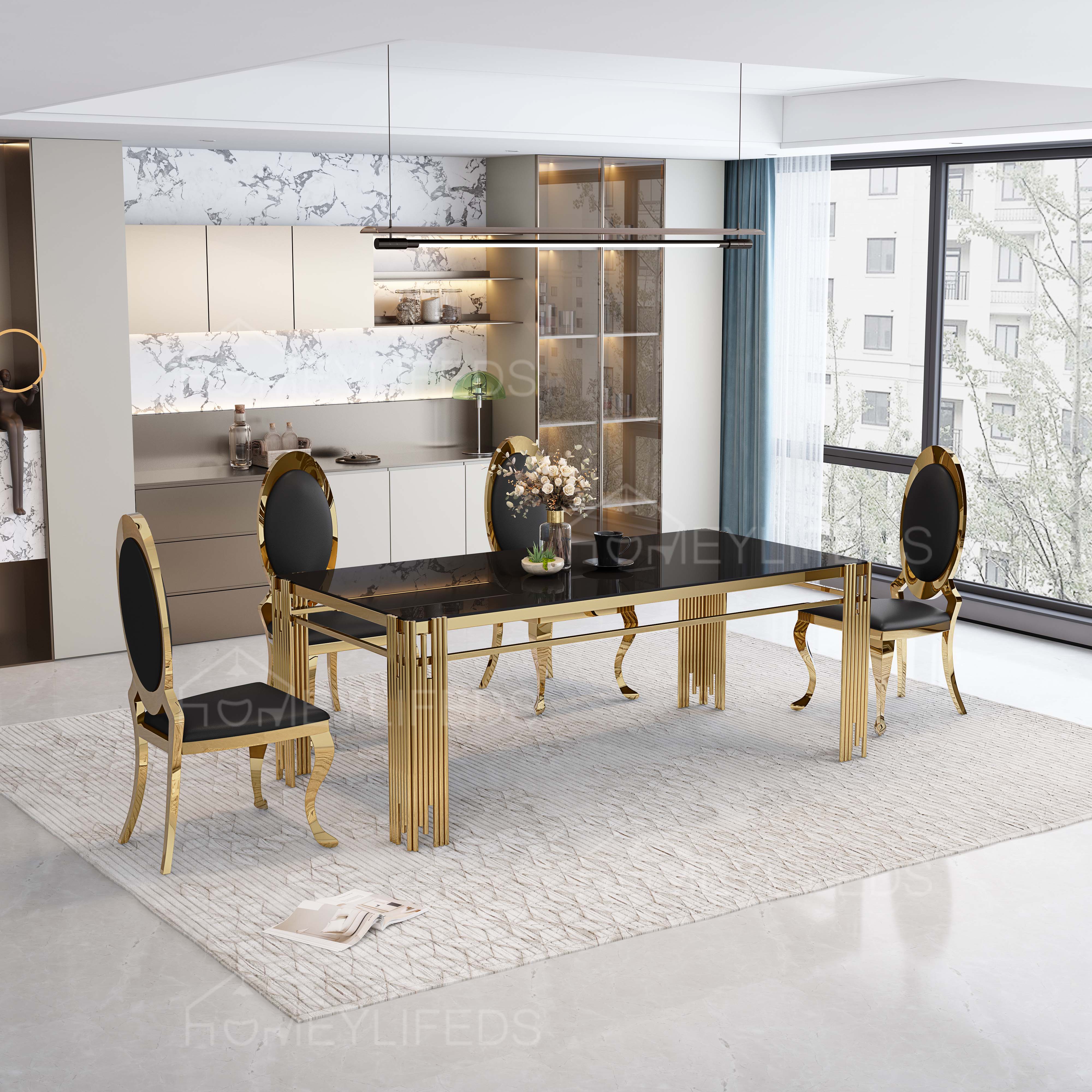 Stainless Steel Legs Marble Top Dining Table Black Italian Marble Dining Table Designer Dining Table Italian