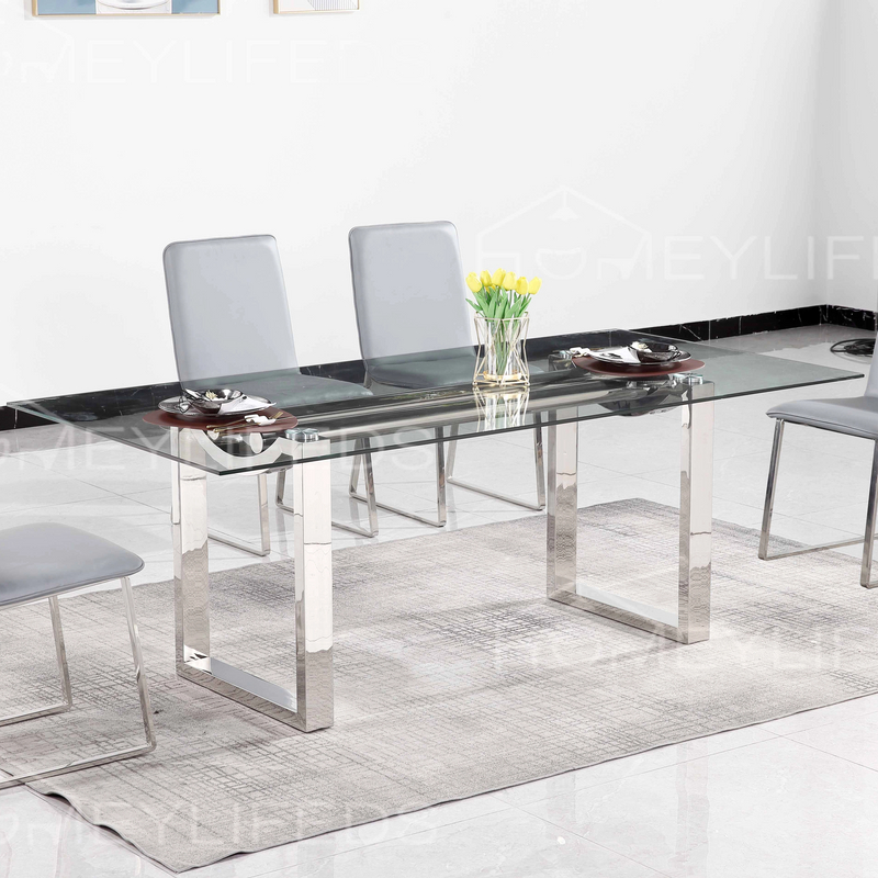 Luxury Modern Glass Dining Table Set 6 Seater Tables with Chair Living Room Restaurant Furniture Sets Chairs
