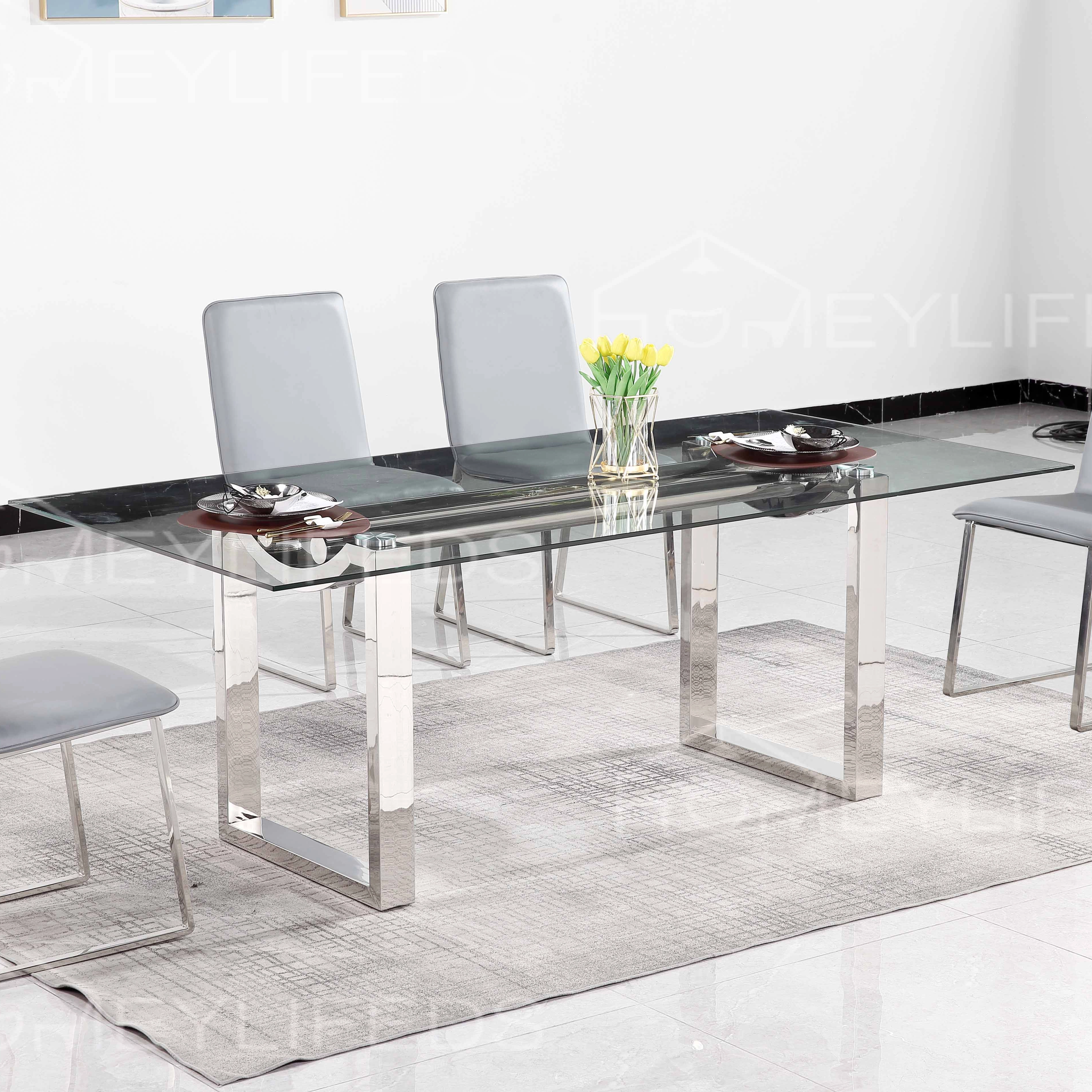 Luxury Modern Glass Dining Table Set 6 Seater Tables with Chair Living Room Restaurant Furniture Sets Chairs