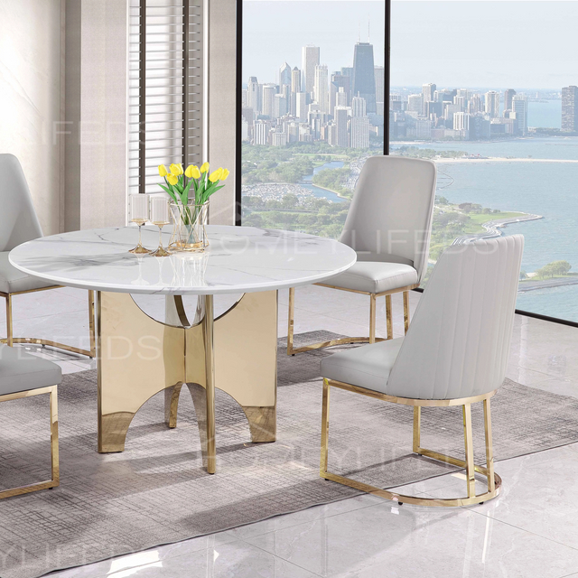 Italian High End Dining Room Furniture Stainless Steel Dinning Table Sets Luxury 6 Chairs Modern Marble Dining Table Set