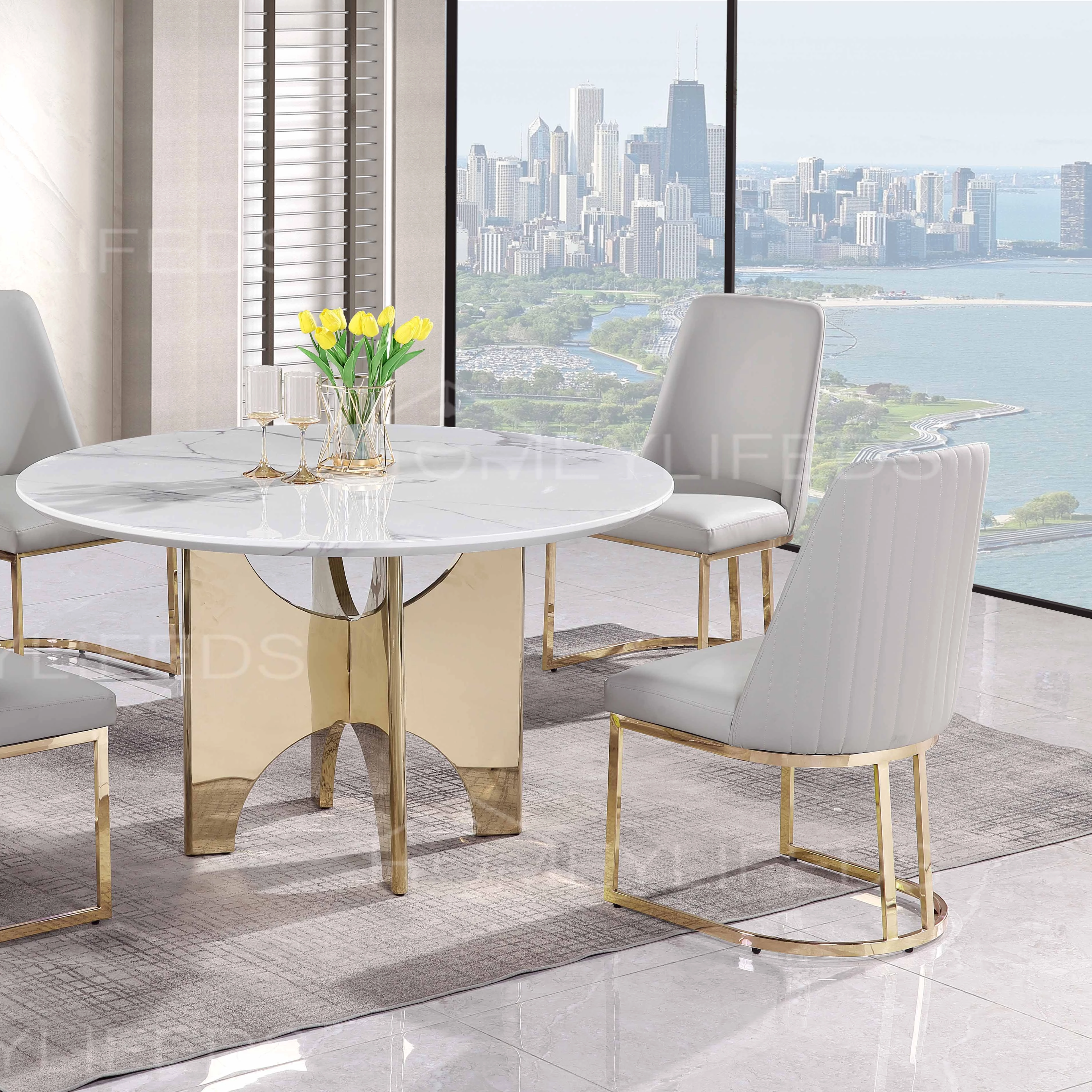 Italian High End Dining Room Furniture Stainless Steel Dinning Table Sets Luxury 6 Chairs Modern Marble Dining Table Set